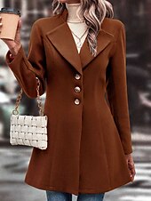 preiswerte Wintermäntel-Damen Mantel Warm Bequem Knöpfe Mode Einfach Straße Ferien Einreihig Lang Umlegekragen Normale Passform Langarm Oberbekleidung Schwarz Aprikose Kaffee Herbst Winter
