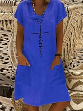 abordables Robes Bohémiennes-Femmes Robe Midi Robe en lin Robe Décontractée Robe bohème Robe Imprimée Élégant Mode Classique Manches bouffantes Vacances Fête Robe d&#039;Automne Coupe régulière Abstrait Manche Courte Col en V Jaune
