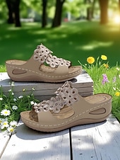 billiga Komfortsandaler-damsandaler med blomsterdekorationer, bekväma slip-on-skor för avslappnade utflykter, parkpromenader och stranddagar