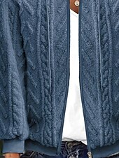 preiswerte Freizeitjacken-Damen Strickjacke Lässig Einfarbig Grobstrick Mit Kapuze Reißverschluss Gestrickt Langarm Normale Oberteile Stricken Ferien Ausgehen Blau Herbst Winter