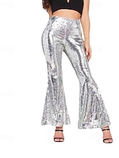 economico pantaloni da donna da festa-Per donna Gamba larga Moda Streetwear Lunghezza intera Naturale Semplice Paillettes Elastico in vita Comodo All&#039;aperto Confortevole All&#039;aperto Vacanza Feste Argento Nero Rosso Autunno Vestibilit