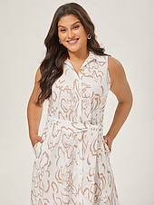 levne Květinové šaty-Dámské letní maxi šaty bez rukávů s áčkovým límcem a páskem, tvarované kapsy, látka v pase, slim fit, modrá, zelená, béžová