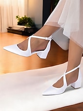 abordables cocktail-Escarpins à talons carrés et bout pointu en satin ivoire pour femmes - chaussures élégantes à brides croisées pour banquets formels et cocktails