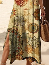tanie Sukienki boho-Damskie Sukienka midi Codzienne sukienki Sukienka letnia Sukienka A line Letnie sukienki Bohema Urlop Codzienny Plaża Luźna Graficzny Boho Paisley Damask Krótki rękaw W serek Żółty Czerwony Niebieski