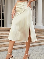preiswerte Schlichte Röcke-Damen Rock Mode Lässig Maxi Hohe Taille Röcke Einfach Mikroelastisch Straße Täglich Schwarz Wein Dunkelgrün Kamel Sommer Satin