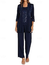 preiswerte Hosenanzüge für Mama-Overall / Hosenanzug Dreiteilig Hosenanzug Brautmutterkleid Elegant Vintage Einfach U-Boot-Ausschnitt Knöchellänge Stretch Chiffon Halbarm mit Spitze Paillette Stickerei 2025