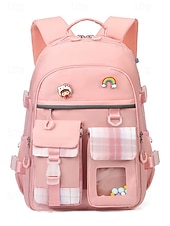 abordables Sacs à dos de Collège-Sac à dos de campus pour fille mignonne - design multi-poches, coutures à carreaux, léger et imperméable, grande capacité, adapté aux déplacements quotidiens noir rose bleu ciel