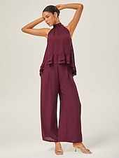 economico Bluse e camicie-Per donna Da donna All&#039;americana Tinta unita Borgogna Volant Senza Maniche Elegante Quotidiano All&#039;americana Estate