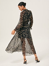 economico Abiti floreali-Per donna Femminile Vestito Casual Abito maxi Nero Manica Lunga A Pois Stampato Estate Interstagionale Collo Alto Vacanza Stile Boho XS S M