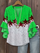 cheap Independence Day Top-Women&#039;s Patriotic  Blouse Graphic Flag Vintage Tropical Daily 3/4 Length Sleeve V Neck Regular Tops Daily Holiday Vacation Wear Print Red Fuchsia Green Summer Spring