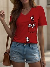 abordables T-shirt Animaux-Femmes T-shirt Graphique Animal ancien Élégant Classique Manche Courte Col ras du cou Col en V Col rond Hauts Réguliers Quotidien Sortir Week-end Imprimé Blanche Jaune Rouge Bleu Violet Été Printemps