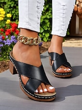 abordables Sandalias Informales-Sandalias de tacón grueso con tiras cruzadas para mujer: sandalias estilo mule vintage de verano para fiestas en el jardín, vacaciones y eventos diurnos.