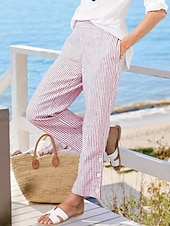 economico Pantaloni-Per donna Chinos Vacanza Casual Lunghezza intera Vita Alta A righe Tasca Fascia Elastica Stampa Comodo Morbido Confortevole Micro-elastico All&#039;aperto Streetwear Esercito verde Nero Rosa Blu Estate