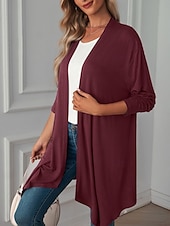 cheap Coats &amp; Trench Coats-Women&#039;s Casual Jacket Breathable Comfortable Oversized Casual Plain Vacation Street Casual Daily Wear Open Front Long Collarless Regular Fit 3/4 Length Sleeve Outerwear White Pink Wine Summer Spring