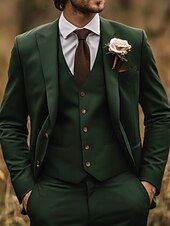 economico Abiti da matrimonio-Uomo Matrimonio Completi Verde scuro Moda Formale Tinta unita Vestibilità standard 3 pezzi Monopetto Due Bottoni