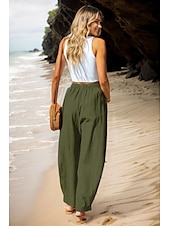 preiswerte Schlichte Hose aus Baumwollleinen-Damen Hose aus Baumwollleinen Basic Volle Länge Hohe Taille Einfach Tasche Komfort Außenbereich Mikroelastisch Urlaub Straße Lässig Schwarz Rosa Wein Marineblau Sommer Frühling Herbst Lässiger Schnitt