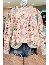 cheap Boho Tops-Women&#039;s Pullover Sweatshirt Floral Graphic Warm Vintage Gothic Lolita Long Sleeve Crew Neck Regular Tops Street Dailywear Casual Print Light Pink Red Brown Green Beige Spring Fall Winter
