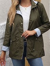 billiga aktiv jacka-Dam Trenchcoat Håller värmen Bekväm Dragkedja Ficka Mode Utomhus Slät Utekväll Helgen Dragkedja Normal Huva Normal Långärmad Ytterkläder Svart Gul Vin Höst Vinter