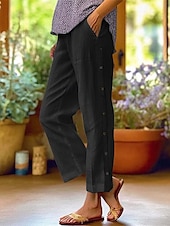abordables Pantalon uni en coton et lin-Femmes Pantalon en coton et lin Pantacourt Mode Occasionnel Longueur cheville Taille Moyenne Uni Taille Élastique Respirant Confortable Rue Tenue quotidienne Sortir Noir Blanche bleu marine Bleu Ciel