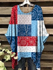 preiswerte Damen Streifen- und geometrische Oberteile-Damen Boho-Hemd Blumen Grafik Geometrisch Elegant Bohemien Aktiv Kurzarm Fledermaus Ärmel Rundhalsausschnitt Normale Oberteile Täglich Ferien Strandbekleidung Druck Weiß Gelb Rote Blau Purpur Sommer