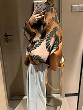 cheap Solid Colors-Women&#039;s Sweater Pullover Fashion Tie Dye Ribbed Crew Neck Knitted Long Sleeve Regular Tops Knit Holiday Going out Weekend Purple Coffee Fall