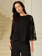 voordelige Kant Tops-Dames Kanten overhemd Blouse Geklede topjes Chiffon-topjes Effen Kleur Bloemig Grafisch Elegant Stijlvol Basic Halve mouw Flutter mouw Boothals Normale tops Bruiloft gast Werk Dagelijks Asymetrische