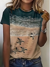 billige Hawaiiansk te-Dame T skjorte Blomstret Grafisk Rose Elegant Årgang Mote Kortermet Rund hals Vanlige topper Daglig Ut på byen Helg Trykt mønster Hvit Lysegrønn Blå Dusty Blue Brun Sommer