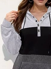 billiga Randiga och geometriska toppar-Dam Pullover Hoodie Sweatshirt Färgblock Ledigt Långärmad V-hals Vanliga toppar Ledigt Lappverk Ficka Knappar Vin Grå Vår Höst Vinter