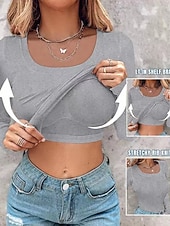  Per donna Maglietta Semplice Moda Elegante Classico Manica Lunga Girocollo Top Regolari Quotidiano Uscire Weekend Nero Rosso Verde Cachi Grigio Estate Primavera Autunno