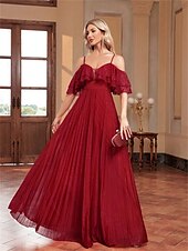 baratos VERMELHO-Linha A vestidos de quinceanera Elegante Vestido Formal Casamento Longo Sem Manga Com Alças Finas Chiffon Sem parte Traseira com Pregas 2025