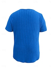 ieftine Tricouri Mărime Plus-Pentru femei Plus Size Topuri Tricou Culoare solidă Peteci Manșon scurt În V Modă Șic Stradă Casual Zilnic Sfârșit de săptămână Împletit Vară Albastru regal Maro
