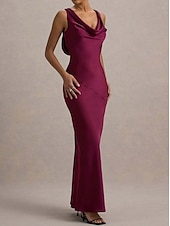 abordables Robe de cocktail-Femmes Robe Longue Maxi Robe Robe de Cocktail Mode Moderne Soirée Fête du thé Mince Uni Sans manches Col en V Vert Rose rouge Été