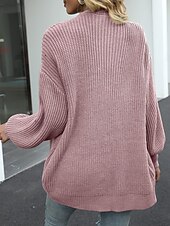 ieftine Cardigane și îmbrăcăminte exterioară-Pentru femei Pulover Bluza Elegant Modă Șic Stradă Culoare pură Deschis frontal Tricotat Manșon Lung Topuri obișnuite Tricotat În aer liber Zilnic Sfârșit de săptămână Negru Roz Îmbujorat Toamnă Iarnă