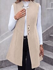 economico Gilet-Per donna Gilet Caldo Confortevole Bottoni Moda Semplice Ferie Weekend Monopetto Lungo Scollo a V Vestibilità regolare Senza Maniche Capispalla Nero Rosso Albicocca Autunno Inverno