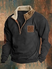 abordables Sudaderas Básicas_-Hombre Sudadera Sudadera con un cuarto de cremallera Negro Marrón Marrón 2 Media cremallera Bloque de color Reno Media Cremallera Estampado Deporte Diario Festivos Poliéster Vintage Ropa de calle
