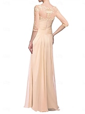 preiswerte Bodenlänge-A-Linie Brautmutterkleid Elegant Rundhalsausschnitt Bodenlang Chiffon Halbarm mit Falten 2025
