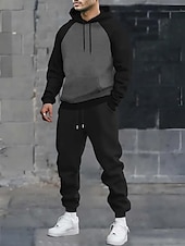olcso Férfi 3D pulóver szett-Férfi Színes 2db 3D pulóver készletek Tracksuit Kapucnis pulóver Hosszú ujj Hosszú nadrág Kapucni Alkalmi Napi Sportruházat 3D nyomtatás Színes Tavasz Ősz Tél Sötétszürke Szürke Sárga