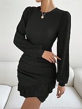 abordables Robe Simple-Femmes Mini Robe Robe fourreau Mode Moderne Vacances Sortir Week-end Coupe régulière Uni manche longue Col ras du cou Noir Vert Kaki Été