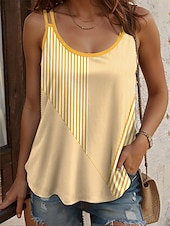 cheap Stripe&amp;Geometric Tank Top-Women&#039;s Tank Top Ombre Graphic Geometric Basic Sleeveless Crew Neck Square Neck U Neck Regular Tops Daily Going out Print Yellow Pink Blue Purple Green Summer Spring