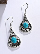 ieftine Cercel de damă-Cercei boho cu inimă turcoaz pentru femei – accente vintage din argint, design cu pietre naturale pentru femei cu spirit liber, ideali pentru festivaluri de muzică, ieșiri casual și cadouri