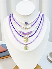 cheap Women&#039;s Necklace-Women&#039;s Colorful Beaded Layered Necklace Set – Boho Evil Eye, Pearl, and Charm Accents – Adjustable Summer Jewelry for Teens and Young Women – Ideal for Beach, Festivals and Casual Wear