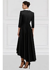 preiswerte Bodenlänge-Schwarz-weiß Blazer Dress A-Linie Mutter der Braut Kleid Elegant Revers Asymmetrisch Knöchellang Satin Langarm mit Farbkombination