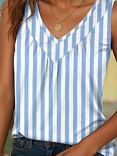 economico Top in tessuto a righe e geometrico-Per donna Canotta a canotta Grafico A righe Vintage Elegante Casual Senza Maniche Scollo a V Top lunghi Quotidiano Stampato Rosa Blu Viola Verde Cachi Estate Primavera