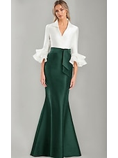 preiswerte SCHWARZ-schwarz-weißes Abendkleid Meerjungfrau/Trompete Abendkleid elegantes Kleid formelle Hochzeit bodenlang Halbarm Hemdkragen Stretch-Satin mit Rüschen 2025