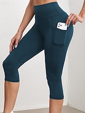 olcso Sima leggings-Női Capri nadrágok Nadrág Leggingek Alkalmi Borjú-hossz Természetes Sima Zseb Rugalmas derék Szabadtéri Kényelmes Vakáció Alkalmi lilásvörös Haditengerészet Fekete Katonai zöld Nyár Normál