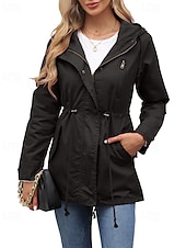 abordables Manteaux &amp; trenchs-Femmes Trench Chaud Confortable Fermeture éclair Avec Poches Mode Extérieur Uni Sortir Week-end Fermeture éclair Régulier À capuche Coupe régulière manche longue Vêtements d&#039;extérieur Noir Blanche