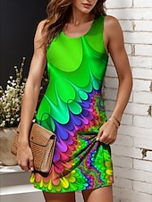 economico Arte &amp; Design Abiti-Per donna Mini Abito Abito a trapezio Abito a spalle scoperte Vacanza Casual Vestibilità regolare Ombre Grafico Astratto Senza Maniche Collo a U Giallo Rosso Blu reale Blu Estate Primavera