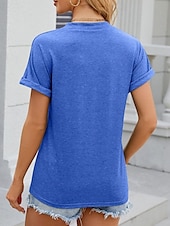 ieftine tricou simplu-Pentru femei Tricou Simplu Modă Stilat Clasic Manșon scurt În V Topuri obișnuite Zilnic Sfârșit de săptămână Nasturi Negru Alb Albastru piscină Trifoi Vară