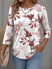 abordables T-shirt floral-Femmes T-shirt Graphique Plantes Élégant Occasionnel manche longue Col rond Hauts Réguliers Quotidien Week-end Imprimé Rouge Bleu Violet Vert Automne Hiver
