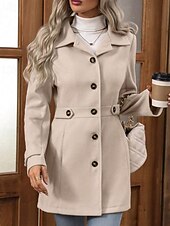 abordables Manteaux d&#039;Hiver-Femmes Manteau d&#039;Hiver Manteau Chaud Confortable Boutons Mode Uni Fête Sortir Parc Simple Boutonnage Long Col Rabattu Coupe régulière manche longue Vêtements d&#039;extérieur Abricot Automne Hiver